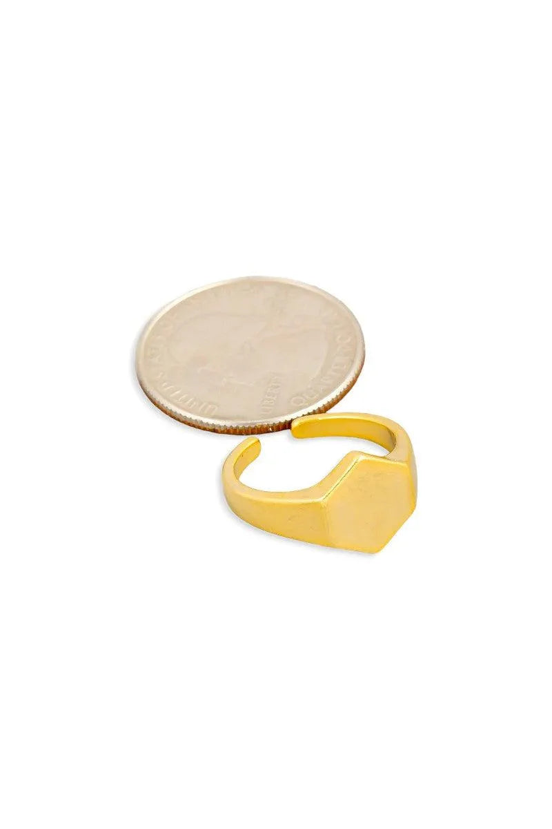 Metallic Hexagon Signet Fashion Ring