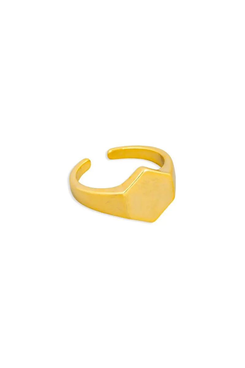 Metallic Hexagon Signet Fashion Ring