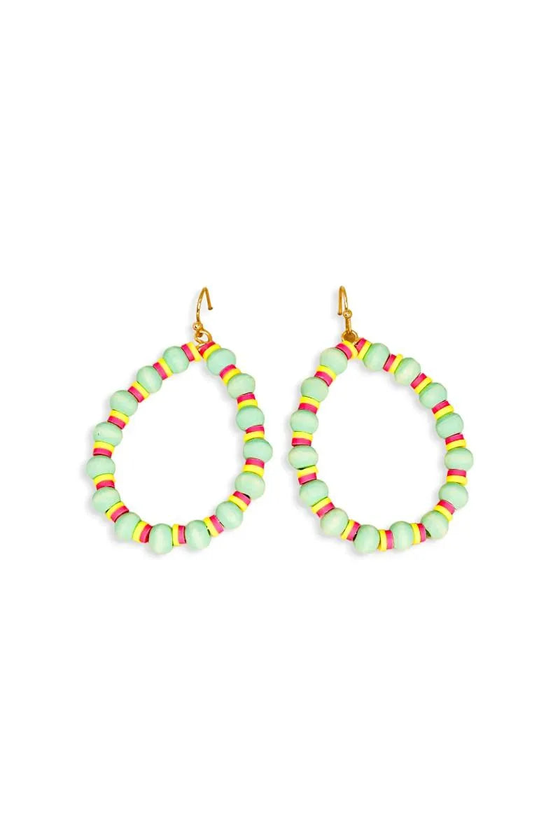 Boho Hoops Wood and Rubber Bead round Earrings