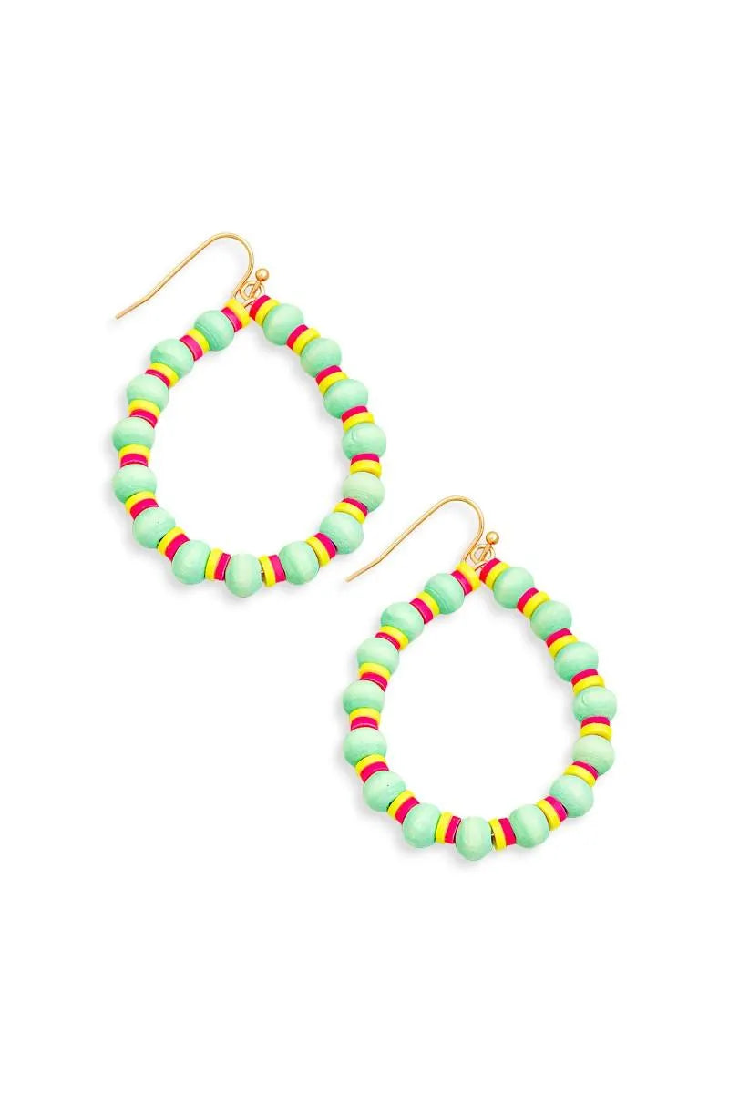 Boho Hoops Wood and Rubber Bead round Earrings