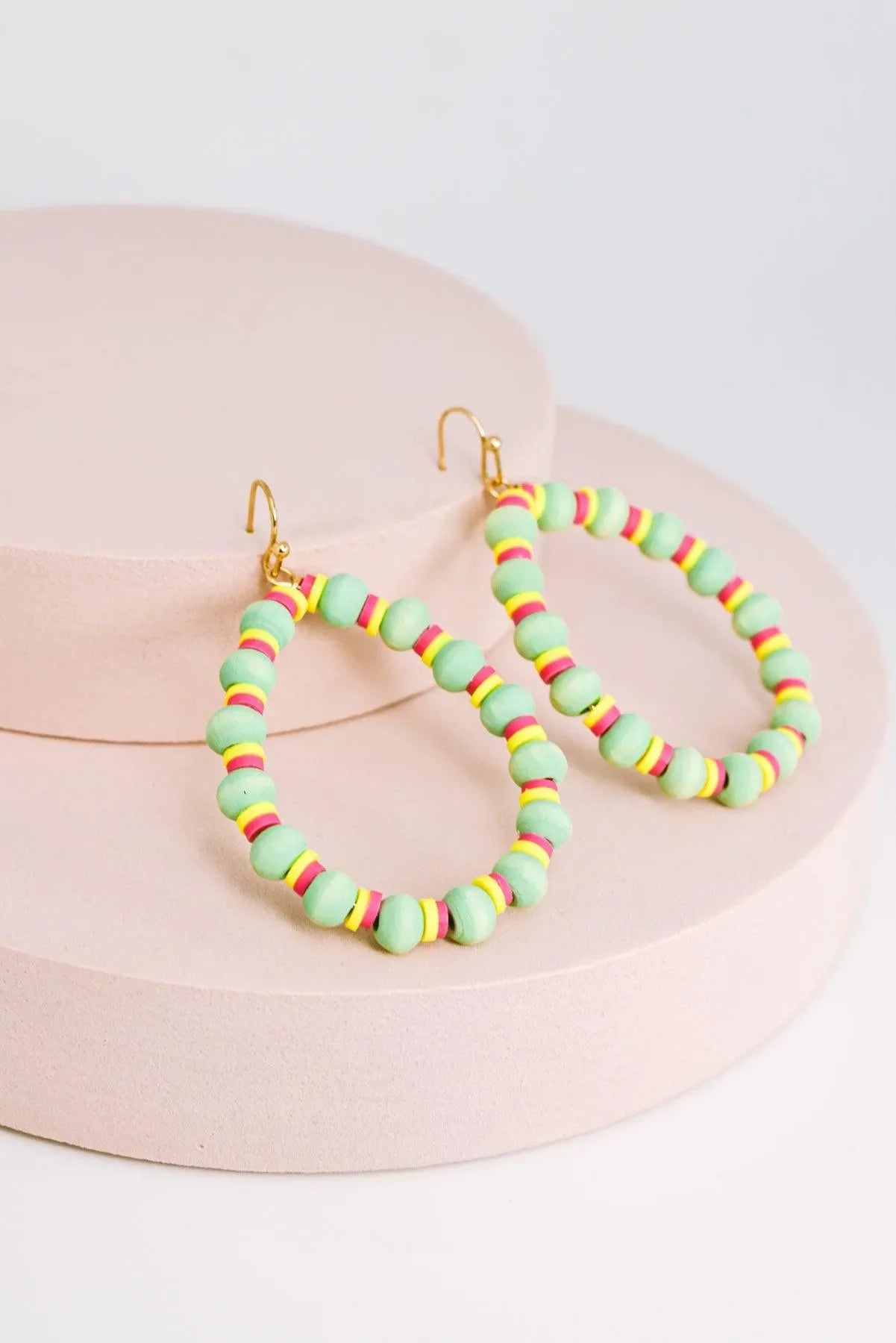 Boho Hoops Wood and Rubber Bead round Earrings