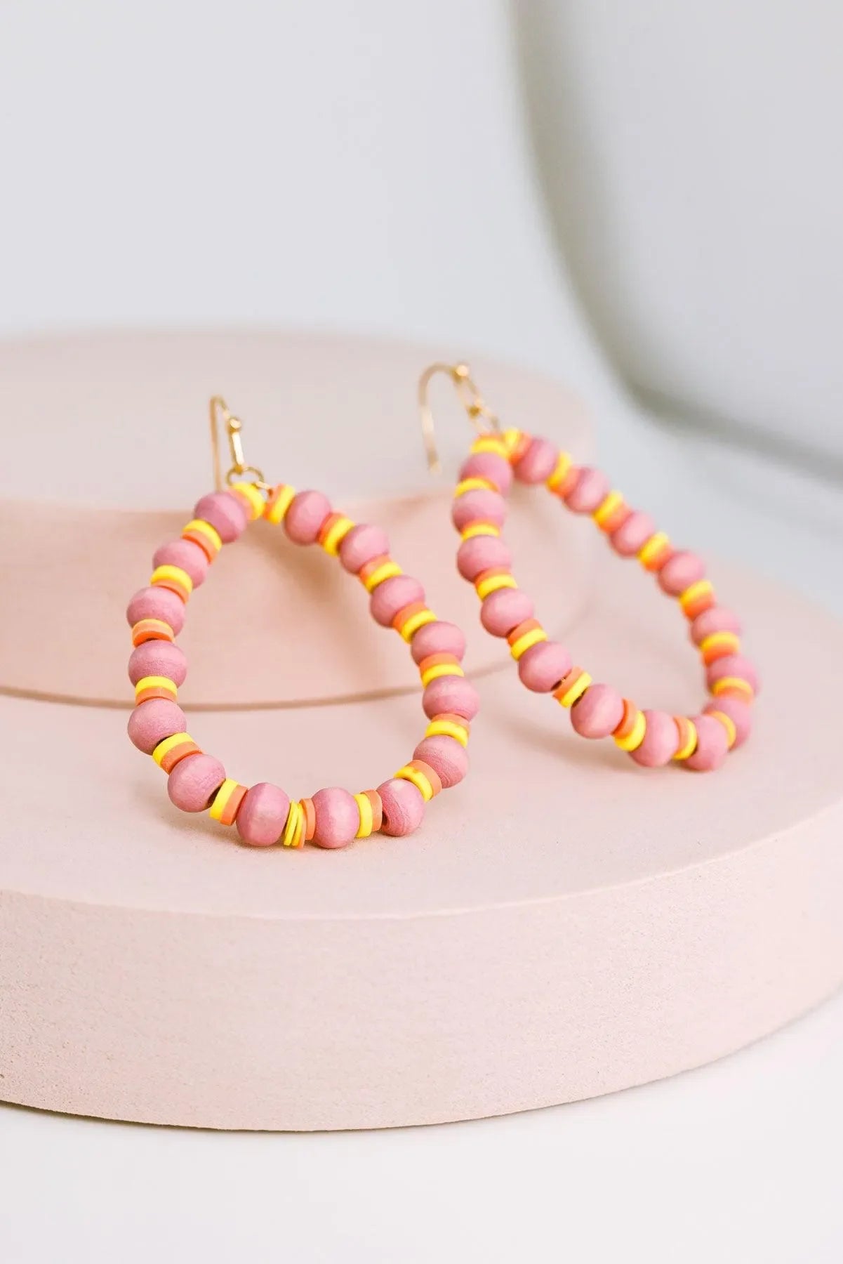 Boho Hoops Wood and Rubber Bead round Earrings