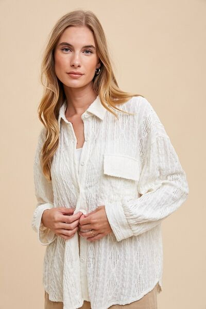 Annie Wear Openwork Button down Drop Shoulder Shirt