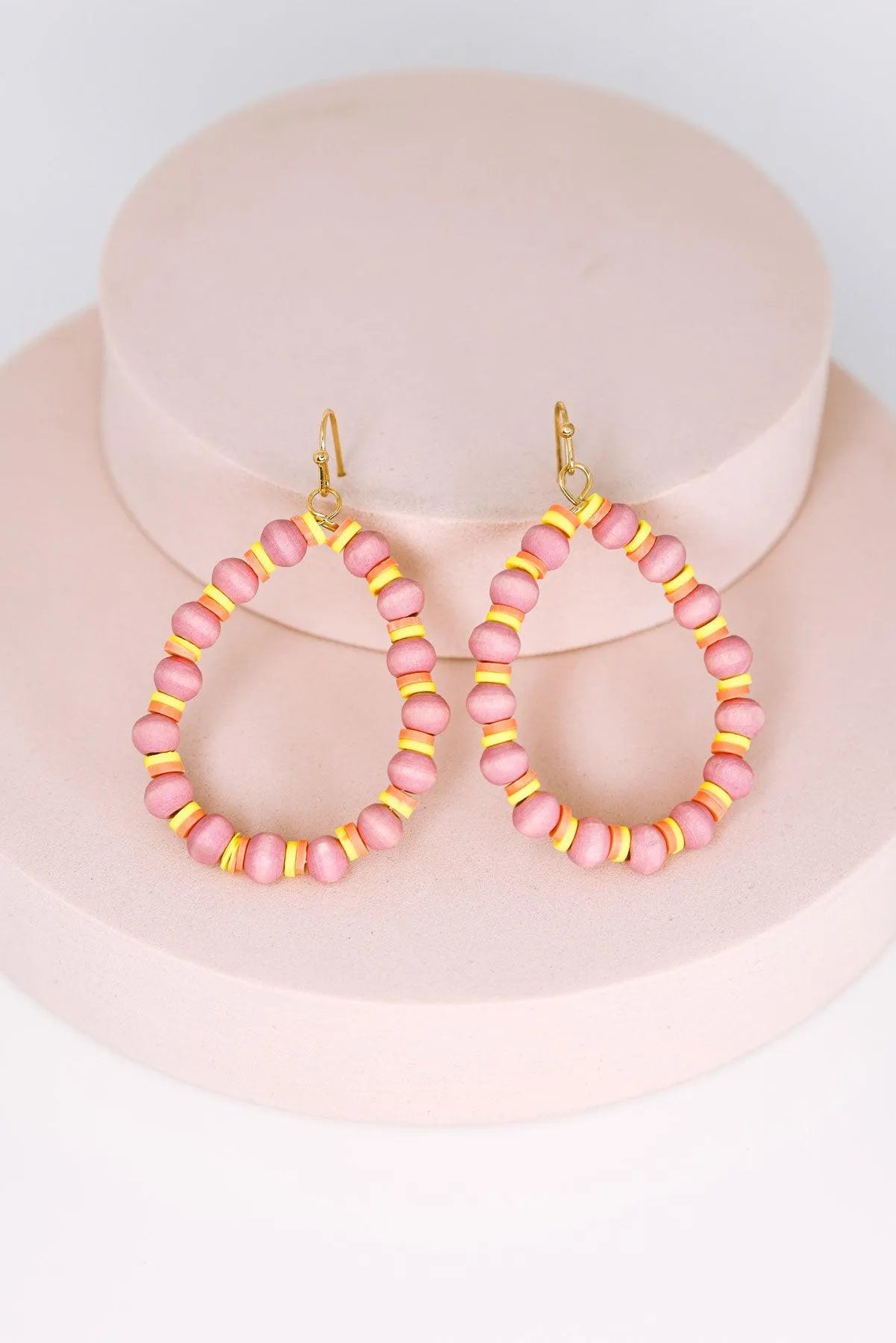 Boho Hoops Wood and Rubber Bead round Earrings