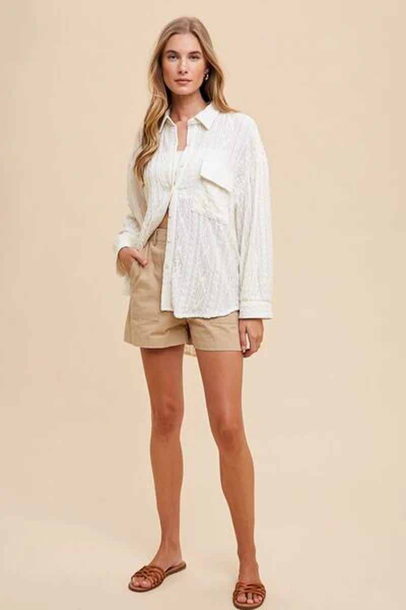 Annie Wear Openwork Button down Drop Shoulder Shirt