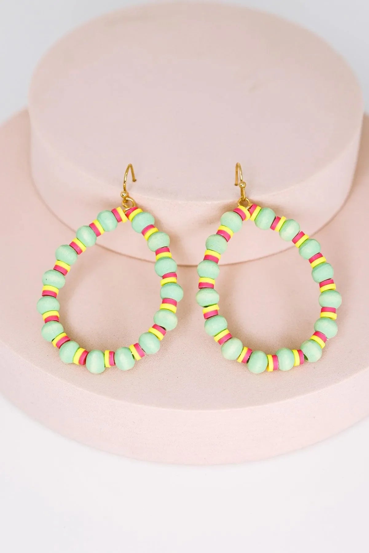 Boho Hoops Wood and Rubber Bead round Earrings